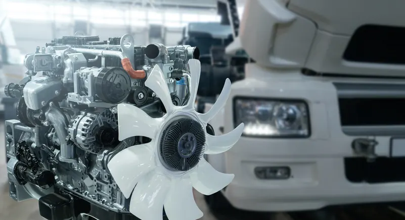 Heavy-duty diesel truck engine prepared for installation at Bledsoe's Oklahoma City shop — engine rebuild and replacement service for Cummins, Detroit, PACCAR, and Caterpillar power plants.